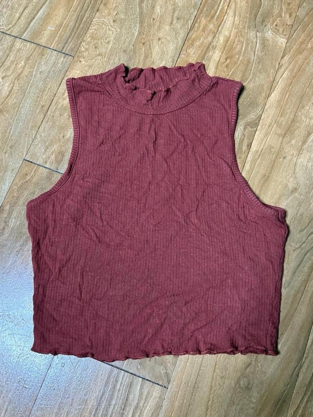 Ribbed Mock Neck Sleeveless Tank - Wine